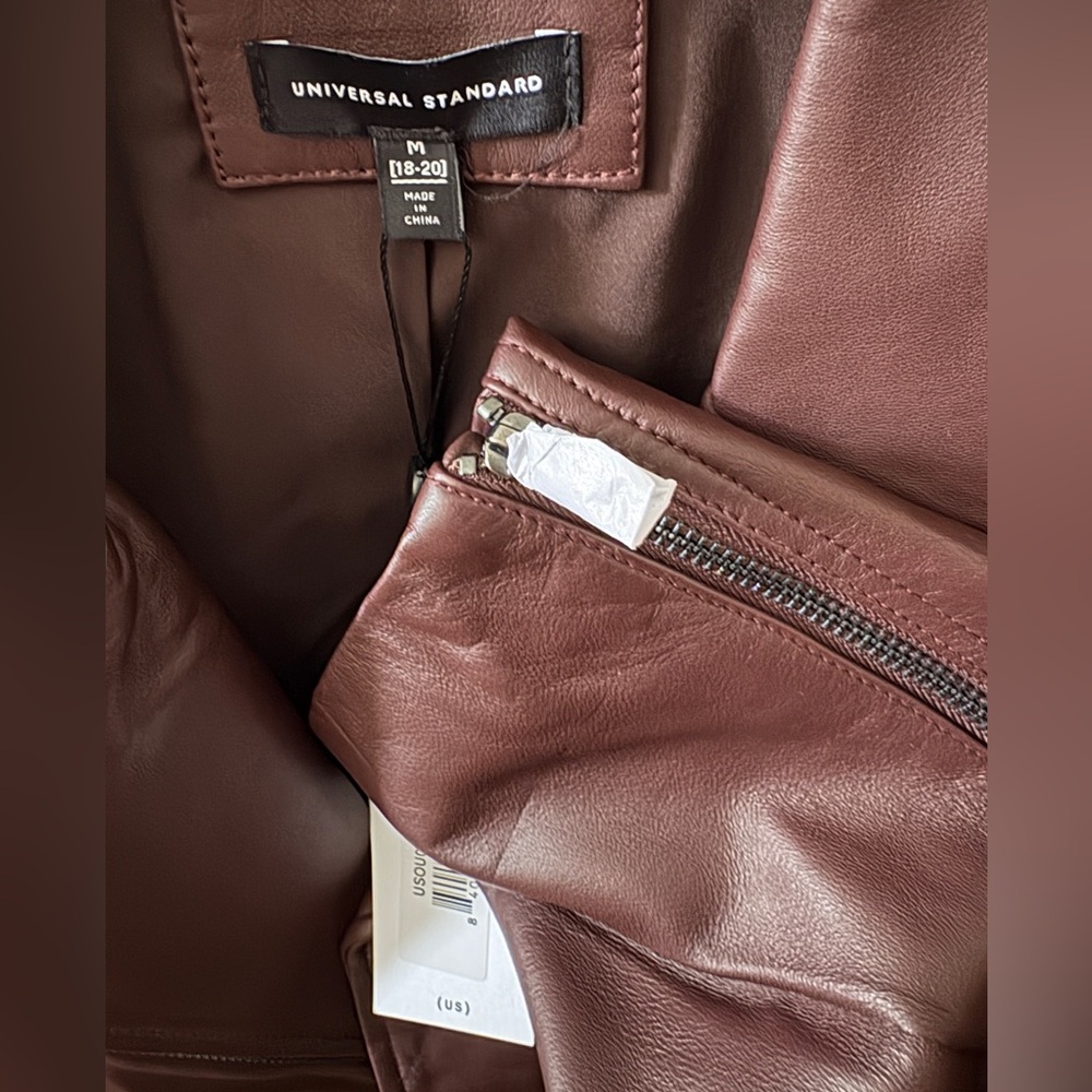 Leeron Leather Moto Jacket 18/20 MEDIUM Chili Chocolate Brown NWT plus size - Picture 10 of 14